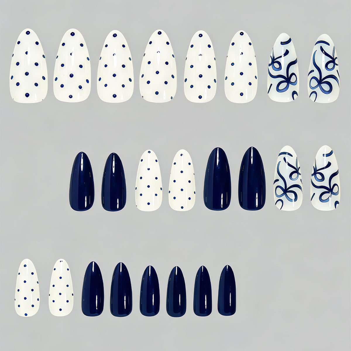 Künstlerisches Bogen und Punkt Press-On Nagelset Brehn