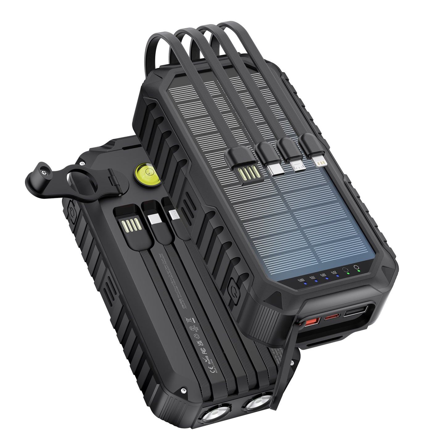 Solar-Powerbank mit Integrierten Ladekabeln und LED-Taschenlampe Brehn