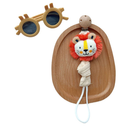 Holzclip Fuchs Plüsch Schnullerhalter mit geknotetem Musselinstreifen