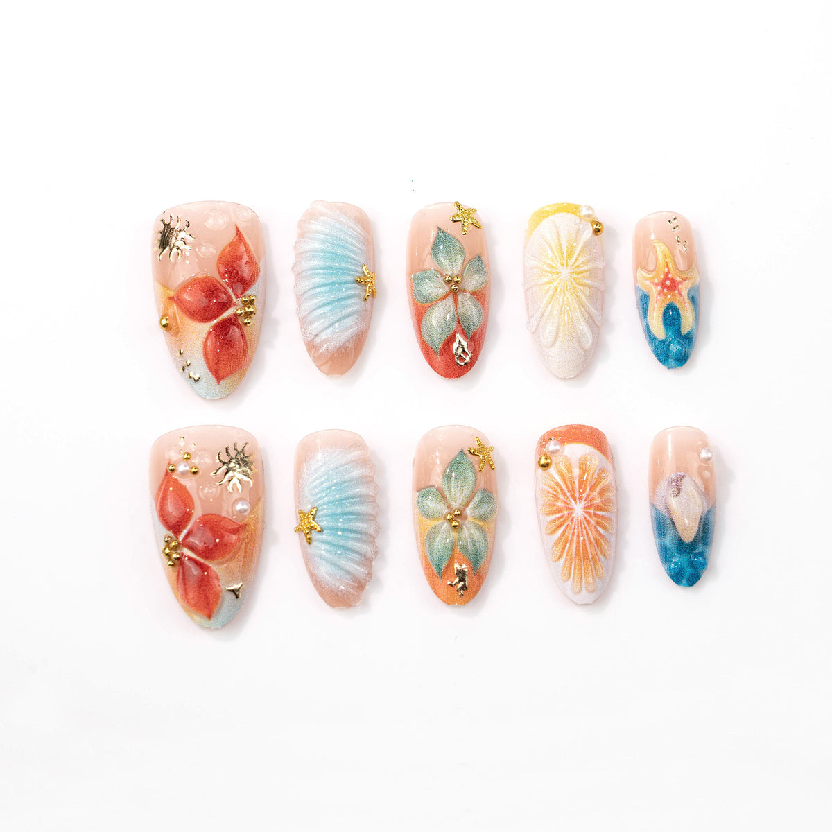 Künstlerisches 3D dekoratives Press-On Nagelset Brehn