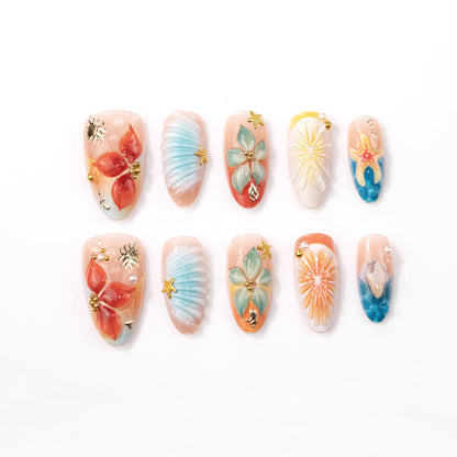 Künstlerisches 3D dekoratives Press-On Nagelset Brehn