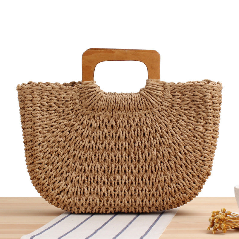 Handgefertigte Strohtasche mit Holzgriff Brehn