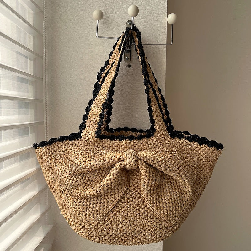 Handgefertigte Strohtasche mit Geometrischem Muster Brehn