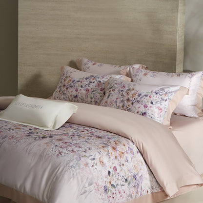 Blumen-Aquarell Baumwollsatin Bettbezug Set mit verstecktem Reißverschluss & bestickten Kissenbezügen