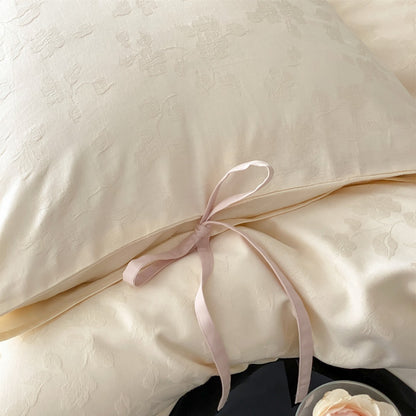 Jacquard Baumwollsatin Bettbezug Set mit Ribbon-Tie Kissenbezügen