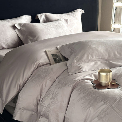 Umkehrbare strukturierte Sateen-Jacquard Bettbezugset mit Satin Saum und Kissenbezügen