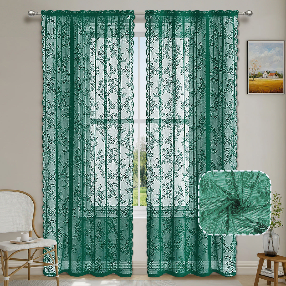 Elegante florale Spitzenfensterbehänge