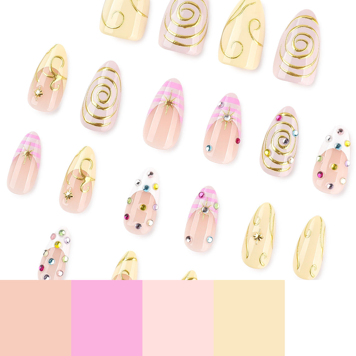 Kunstvolle Nagelkunst mit Glitzer- und Spiral-Design Brehn