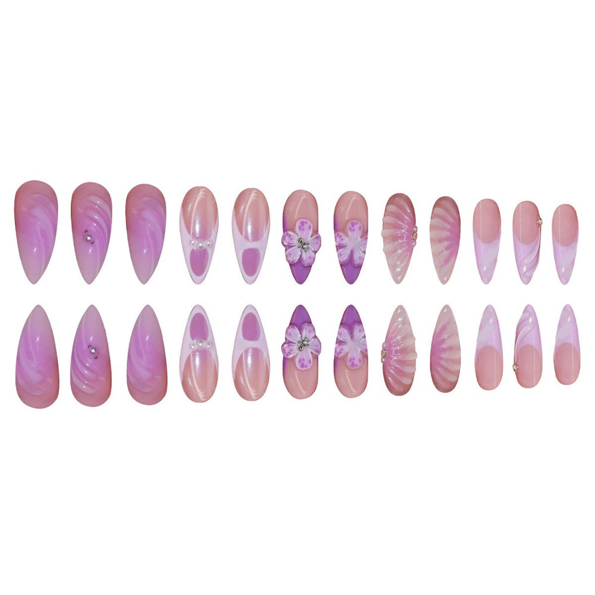 3D Dekorative Florale Press-On Nagelverlängerungen Brehn
