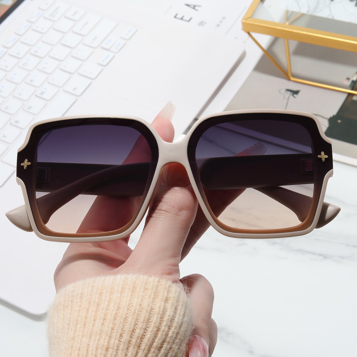 Damen quadratische Oversized-Sonnenbrille mit modernem Design Brehn