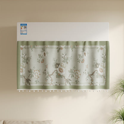 Decorative Air Conditioner Top Dust Cover Curtain with Botanical Bird Print and Pom-Pom Trim