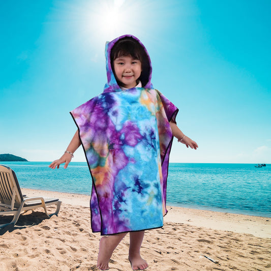 Damen Fleece-Poncho mit Kapuze und buntem Tie-Dye-Design Brehn