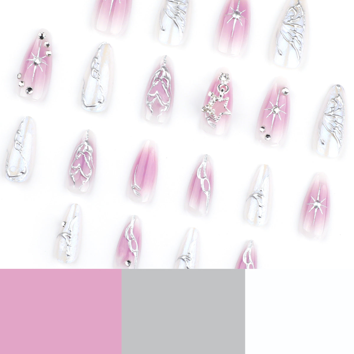 Kunstvolle Nagelkunst mit einzigartigen 3D-Verzierungen und Glitzerakzenten Brehn