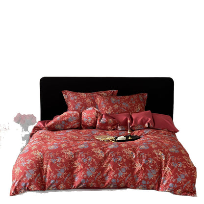Premium-Baumwollsatin-Bettwäscheset mit floralem Jacquardmuster und Wendekissenbezügen