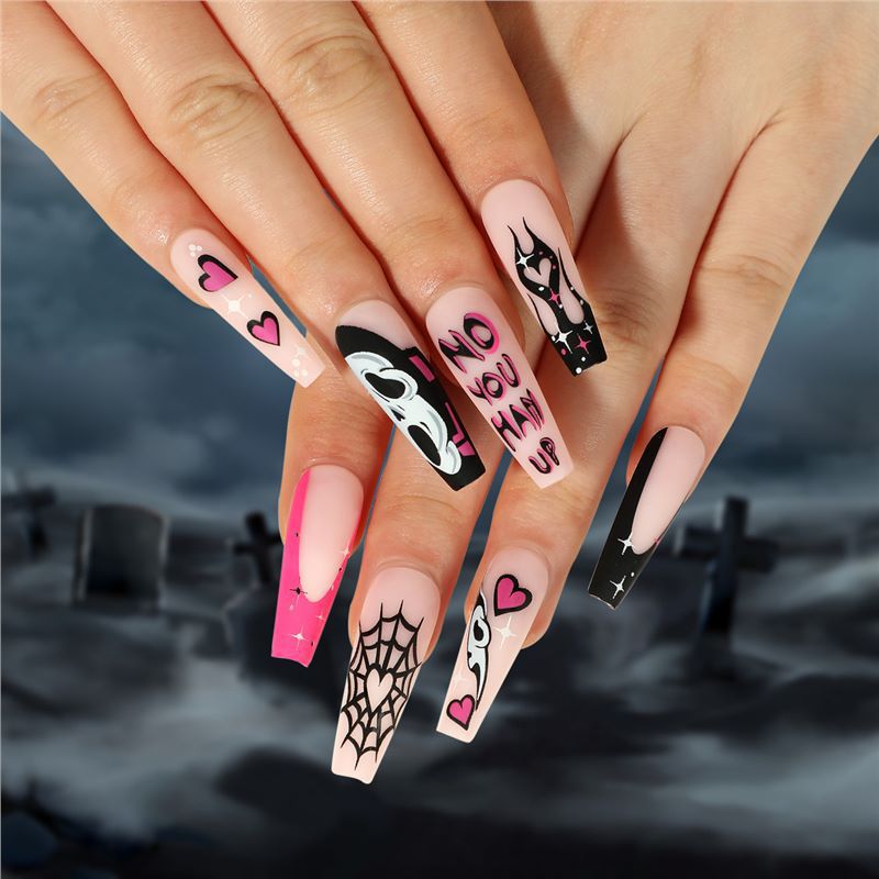 Künstlerisches Halloween-Themen Press-On Nagelset Brehn