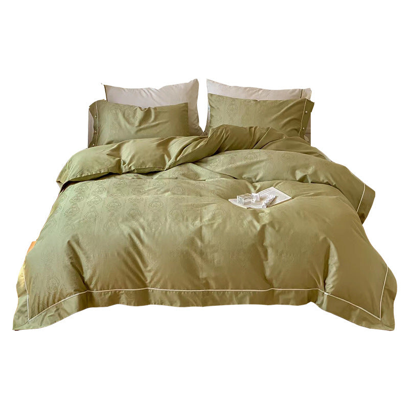 Luxuriöses Baumwollsatin-Bettwäscheset mit Damast-Jacquard und Kontrastpaspel