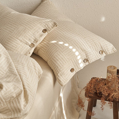 Bettwäsche-Set aus Leinenoptik mit Naturholz-Knopfverschluss und feiner Struktur