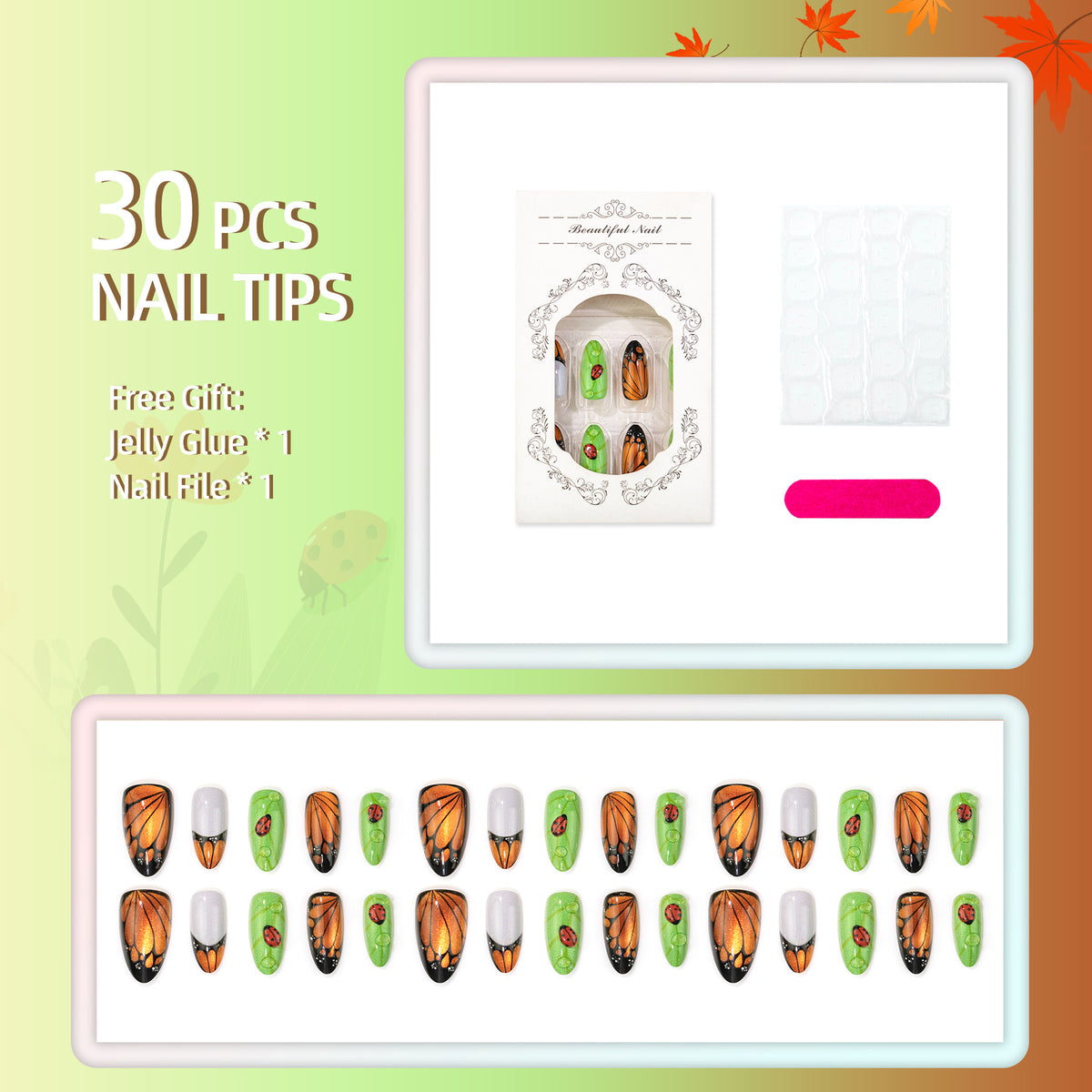 Künstlerisches manuelles 3D Press-On-Nägel Set