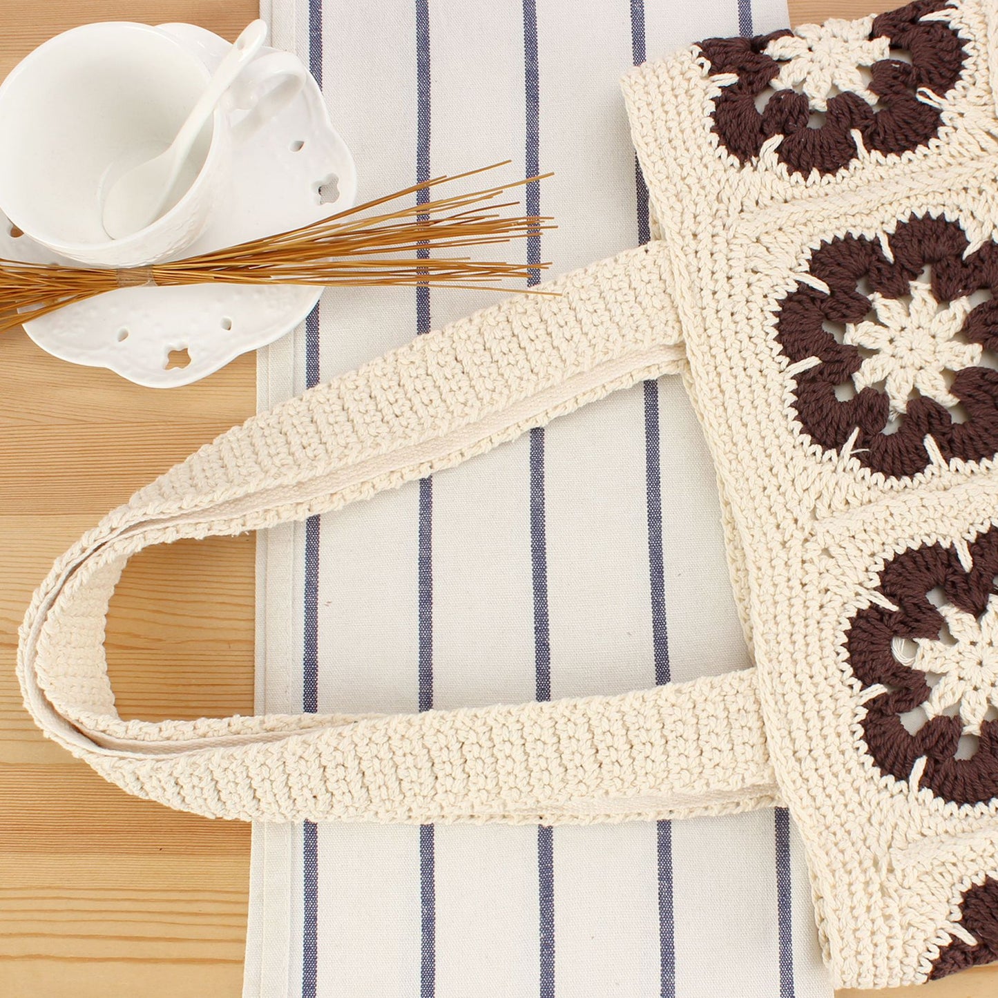 Handgeknüpfte Einkaufstasche mit Floralem Design Brehn