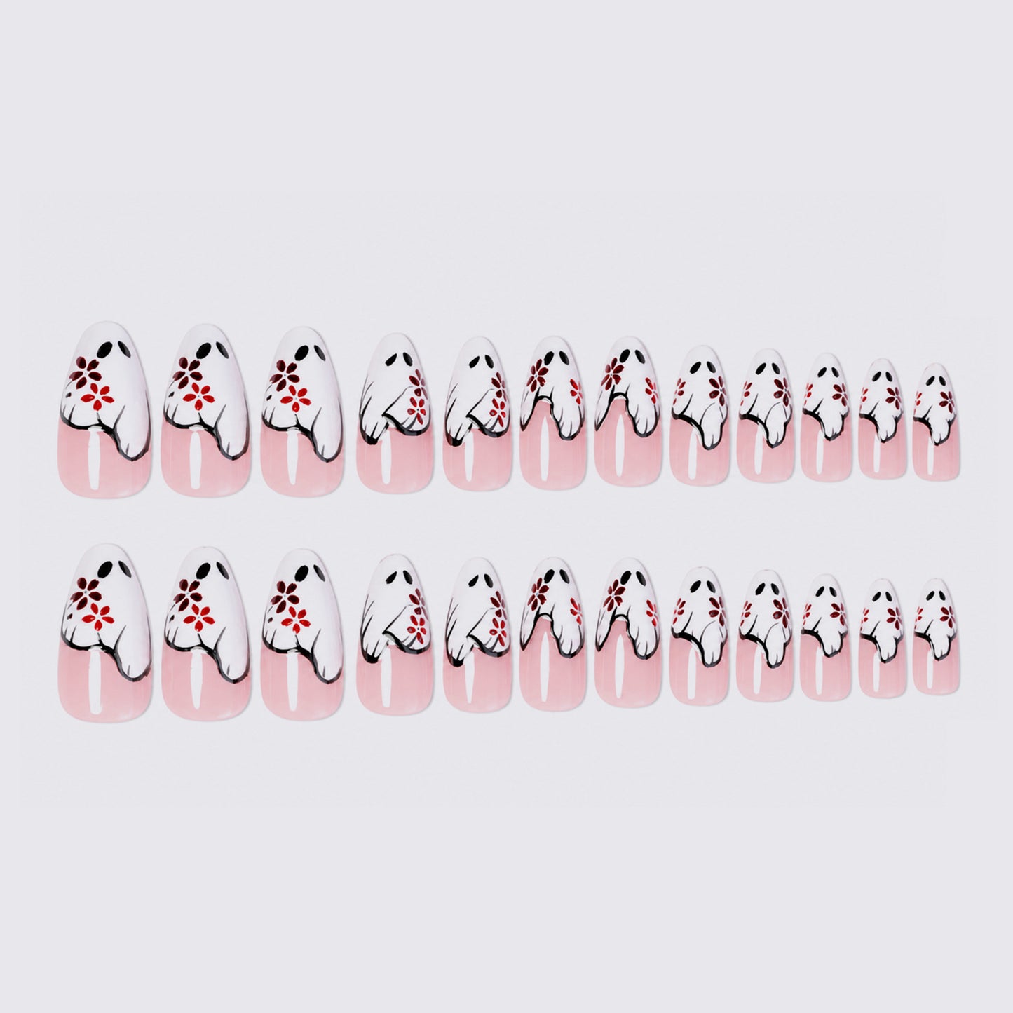 Künstlerisches Press-On-Nagelset mit Blumen- und Geisterdesign Brehn