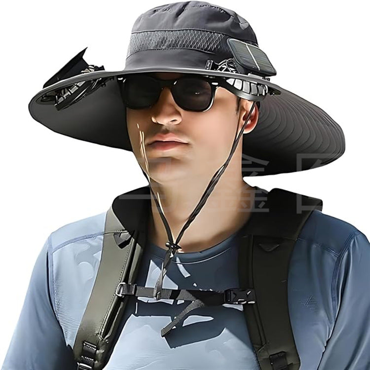 Sonnenhut mit solarbetriebenem Ventilator und breiter Krempe Brehn