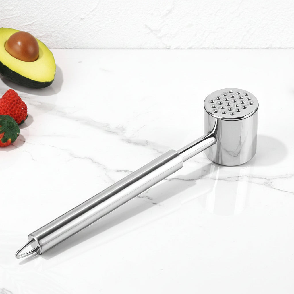 Rostfreier Edelstahl Fleischklopfer mit Gezahnter Schlagfläche, Langem Ergonomischem Griff und Aufhängeöse Brehn