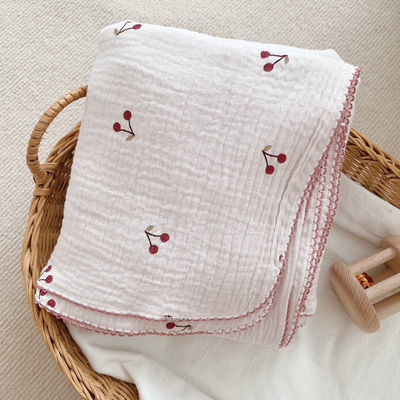 Unisex weiche Mull-Decke mit kirschförmigem Stickmuster Brehn