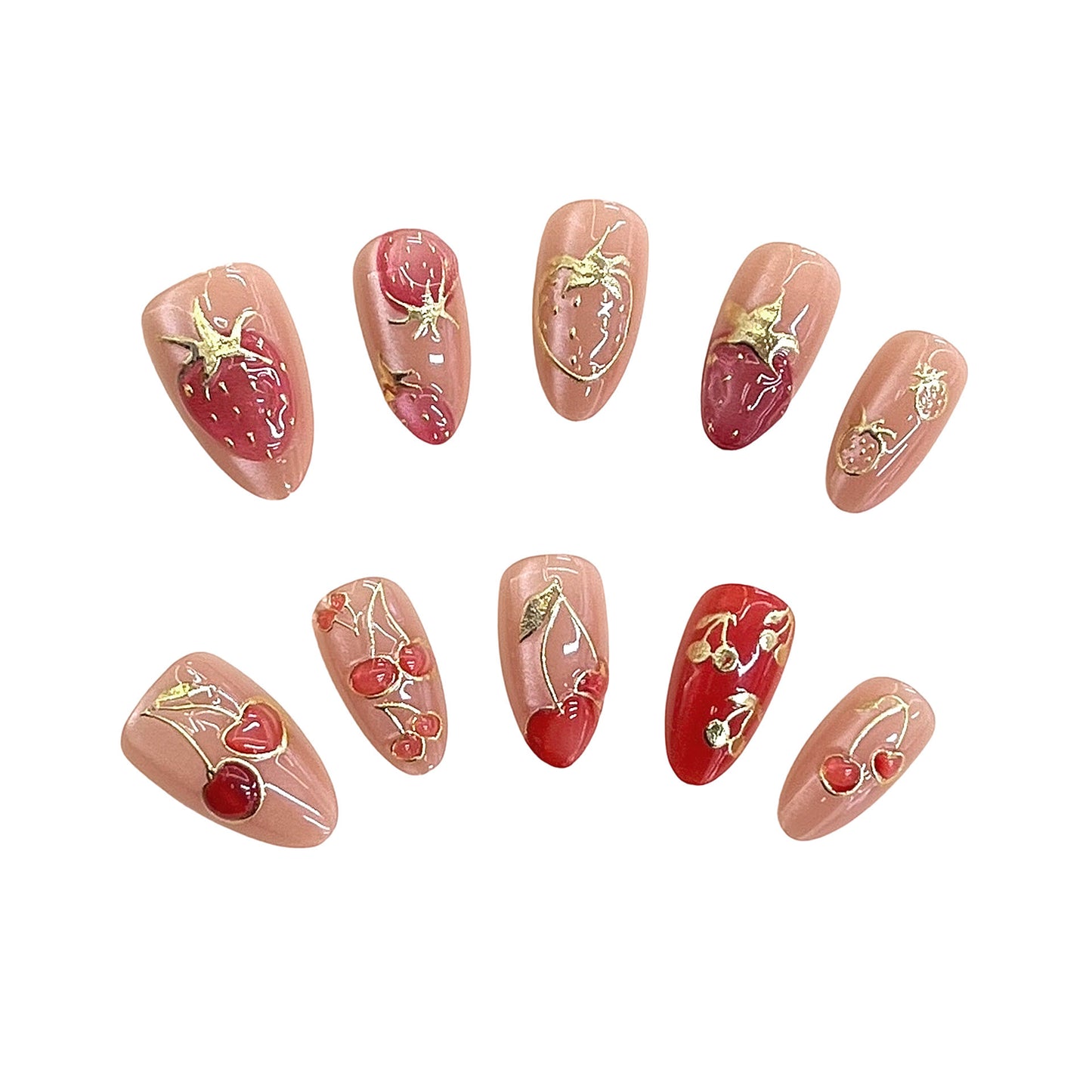 Künstlerisches Floral-Akzent Press-on-Nagelset Brehn