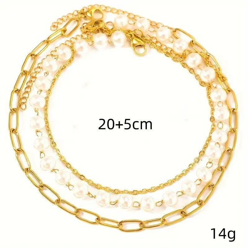 Elegantes Schichten Perlen- und Kettenarmband-Set Brehn