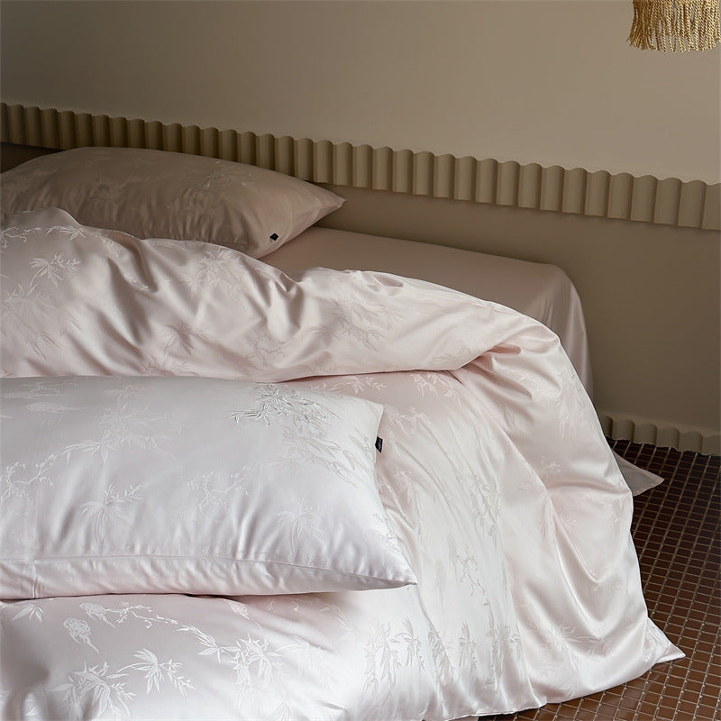 Luxuriöses Baumwollsatin-Bettwäscheset mit feinem Jacquard-Blumenrelief und seidigem Finish