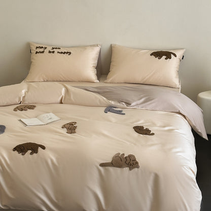 Gestepptes Appliziertes Baumwollsatin Bettbezug-Set mit Plüschtiermotiven