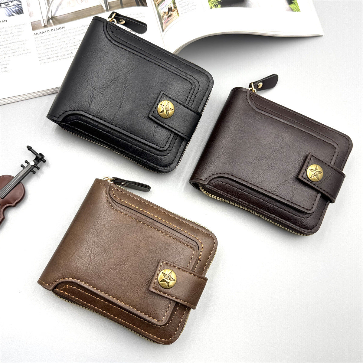 Stylische Leder Reißverschluss Geldbörse