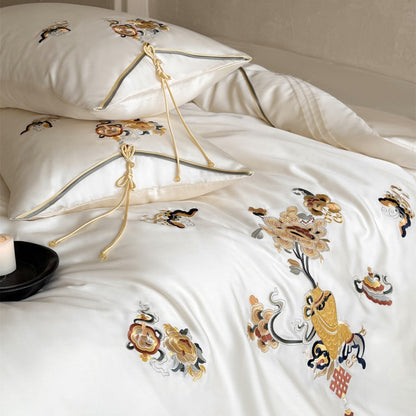 Luxuriös bestickte Satin Bettwäsche Bettbezug Set