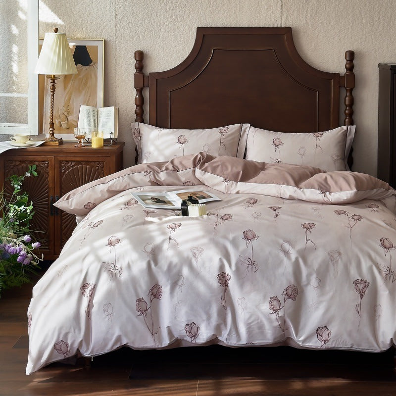 Bettwäsche-Garnitur aus Baumwollsatin mit floralem Aquarellrosen-Print und Wendefunktion