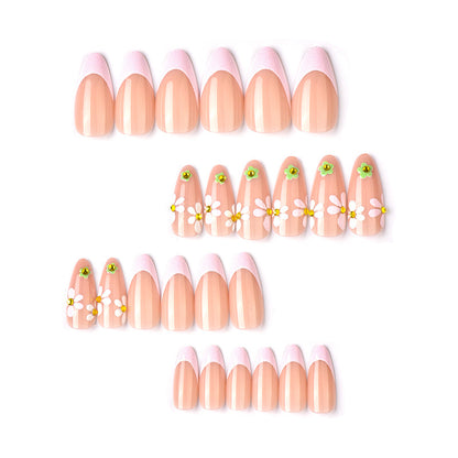 Künstlerisches, mit Blumen verziertes Press-On Nagelset Brehn