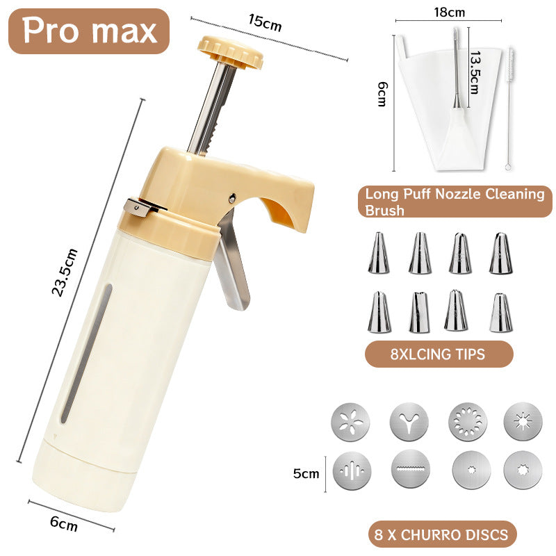 Manual Cookie Press and Churro Maker Set with 22 Decorative Discs and Icing Nozzles