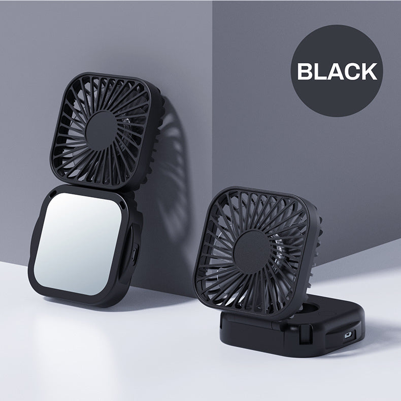 Unisex nan kompakt faltbarer Clip-on Handventilator mit integriertem Spiegel, verstellbarem Neigungswinkel und USB-wiederaufladbarem Akku Brehn