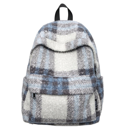 Gemütlicher Fleece Karierter Schulrucksack Brehn