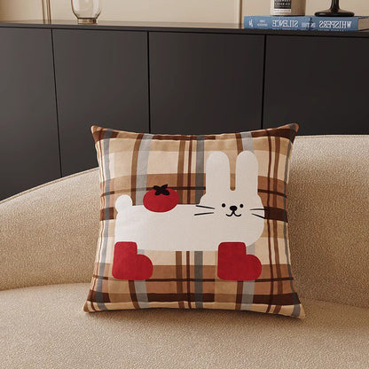 Square Decorative Throw Pillow Cover with Colorful Geometric Cat Motif and Piped Edge