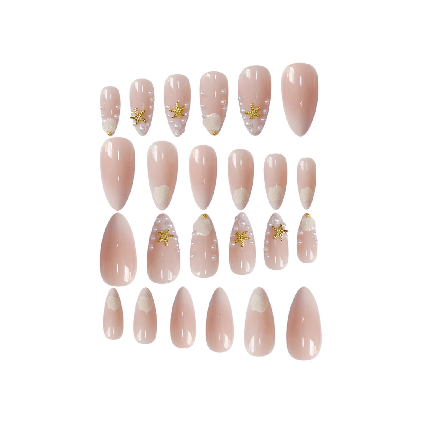 Künstlerische von Muscheln inspirierte Press-On Nagelkunst Brehn