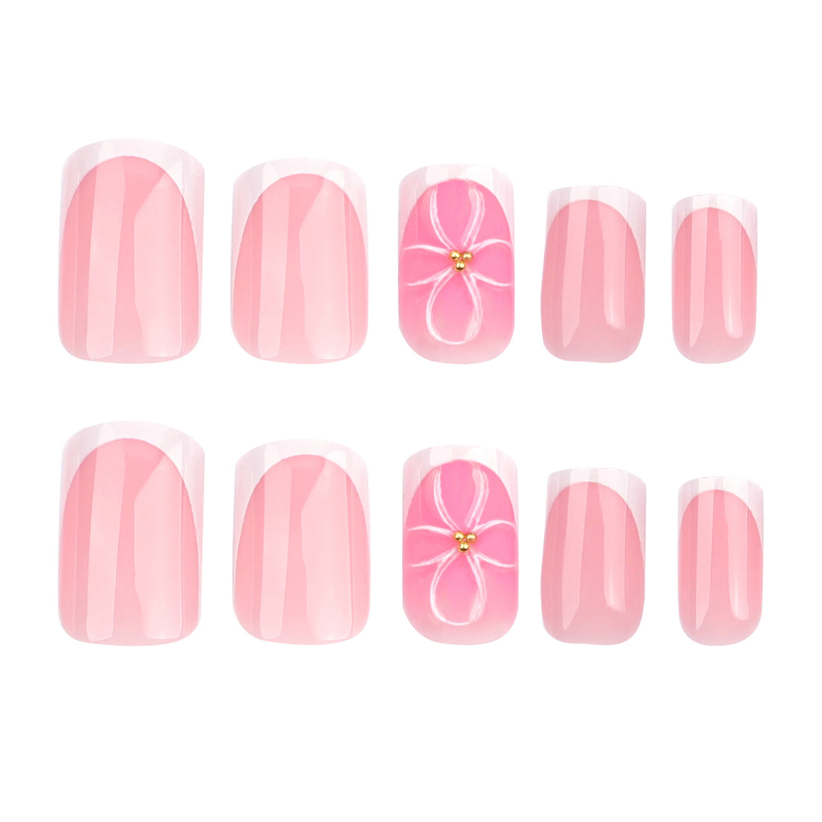 Kunstvolle Nagelkunst mit zarten Blüten und eleganter French-Spitze Brehn