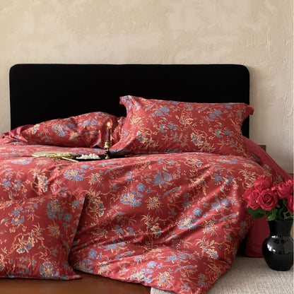 Premium-Baumwollsatin-Bettwäscheset mit floralem Jacquardmuster und Wendekissenbezügen