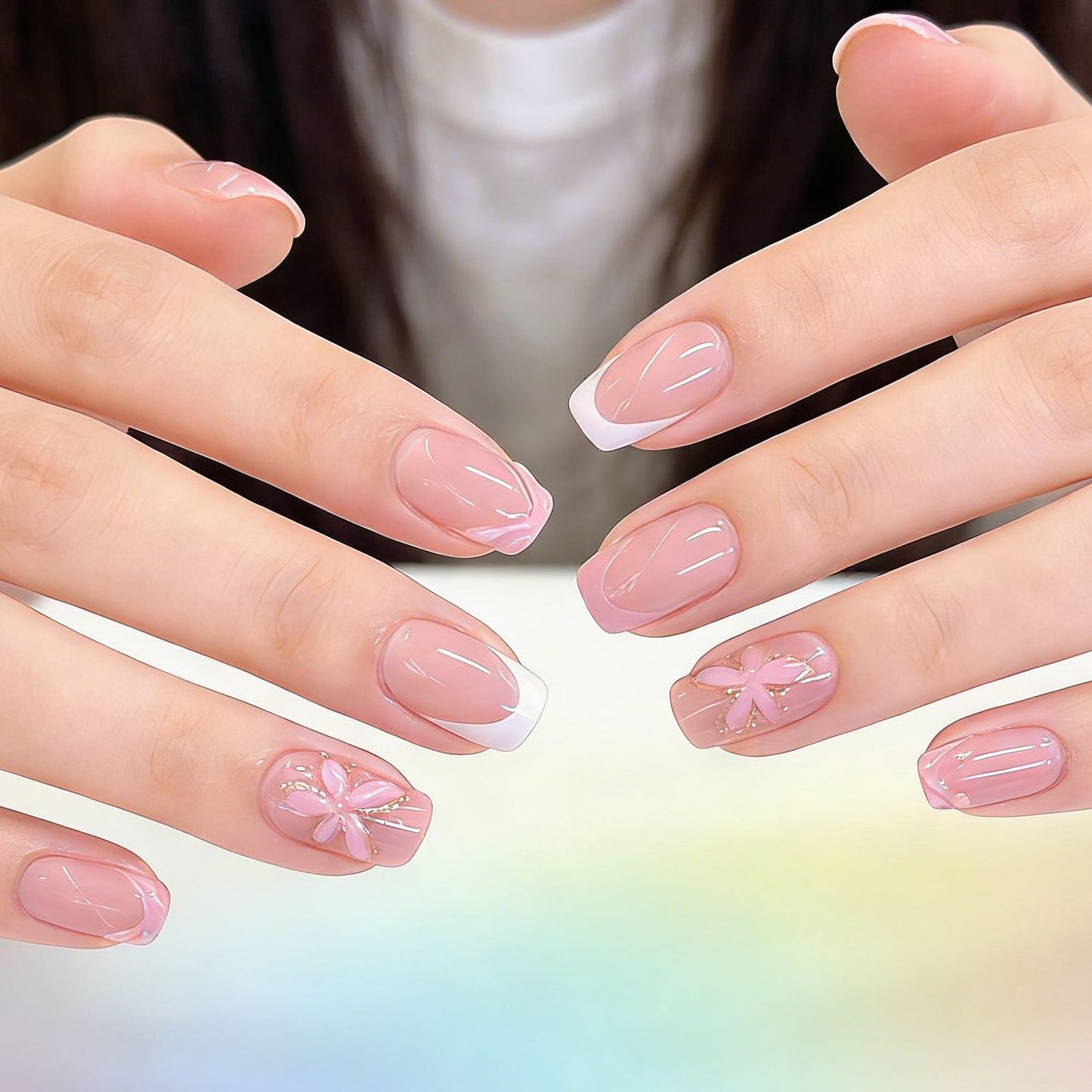Elegantes Blumendesign Press-On-Nagelset Brehn