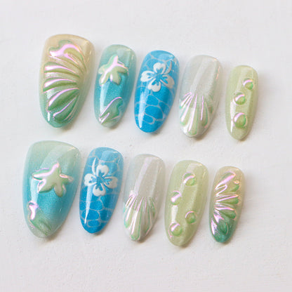 Tropische Blumen Press-On Nagelkunst Set