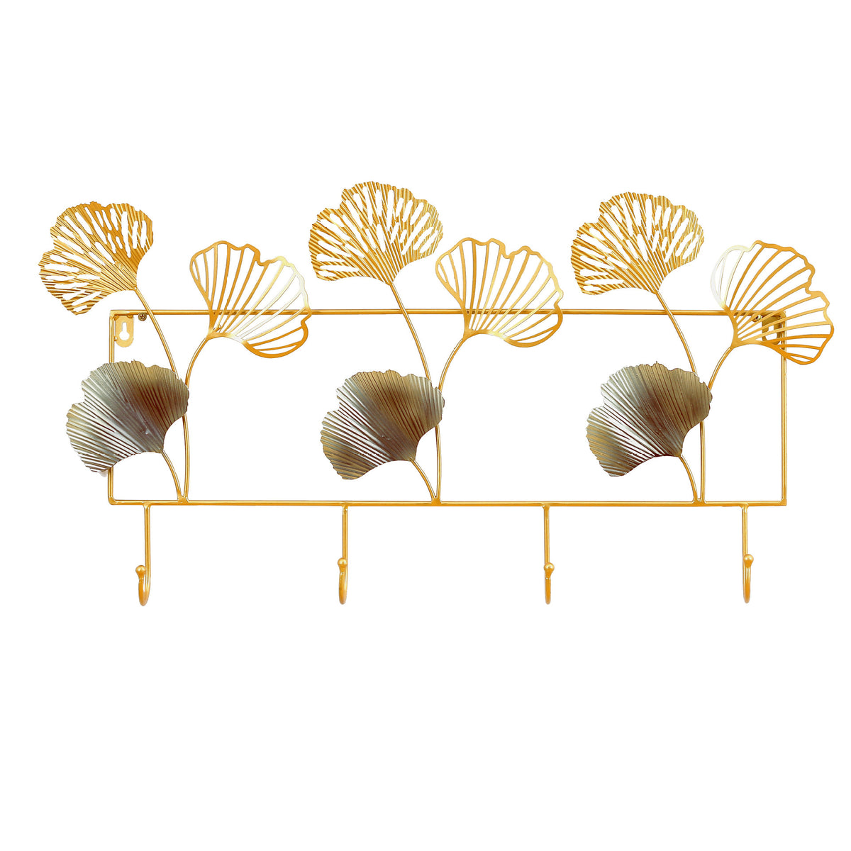 Dekorativer Metall Wandhakenregal mit Ginkgo-Blatt-Design Brehn