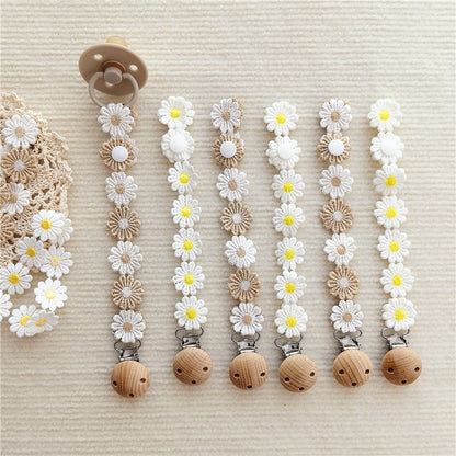 Florale Häkel-Schnullerhalter mit Holz-Sicherheitsclip