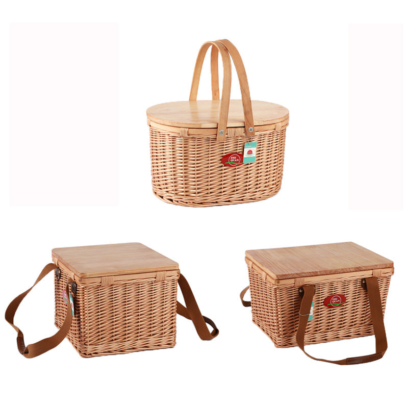 Damen Picknickkorb aus hochwertigem Naturmaterial mit robustem Holzdeckel Brehn