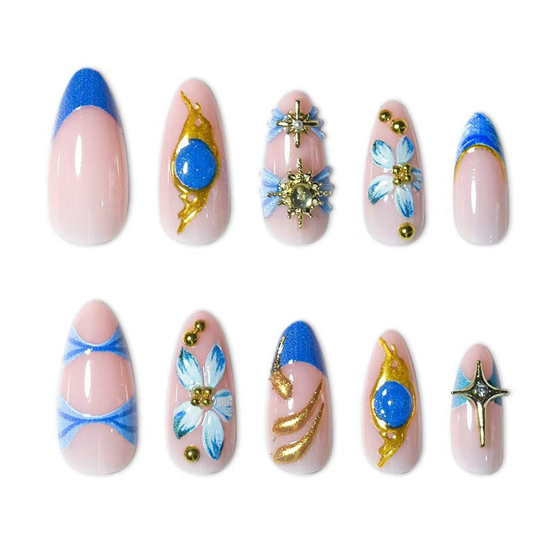 Künstlerisches Gold und Blumen Druck-auf-Nägel Set Brehn
