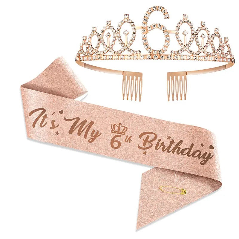 Damen Glitzernde Tiaras mit festlichem Geburtstagsbanner Brehn
