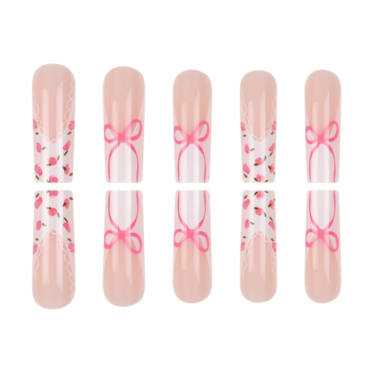 Blumen Bogen-verzierte Press-On Nagelset Brehn